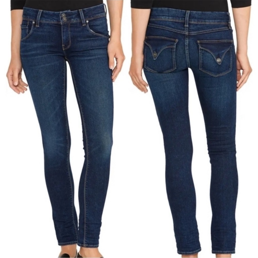 Hudson Jeans Colin Low Rise Skinny Dark Wash "Bea" Denim Flap Back Pockets SZ 24